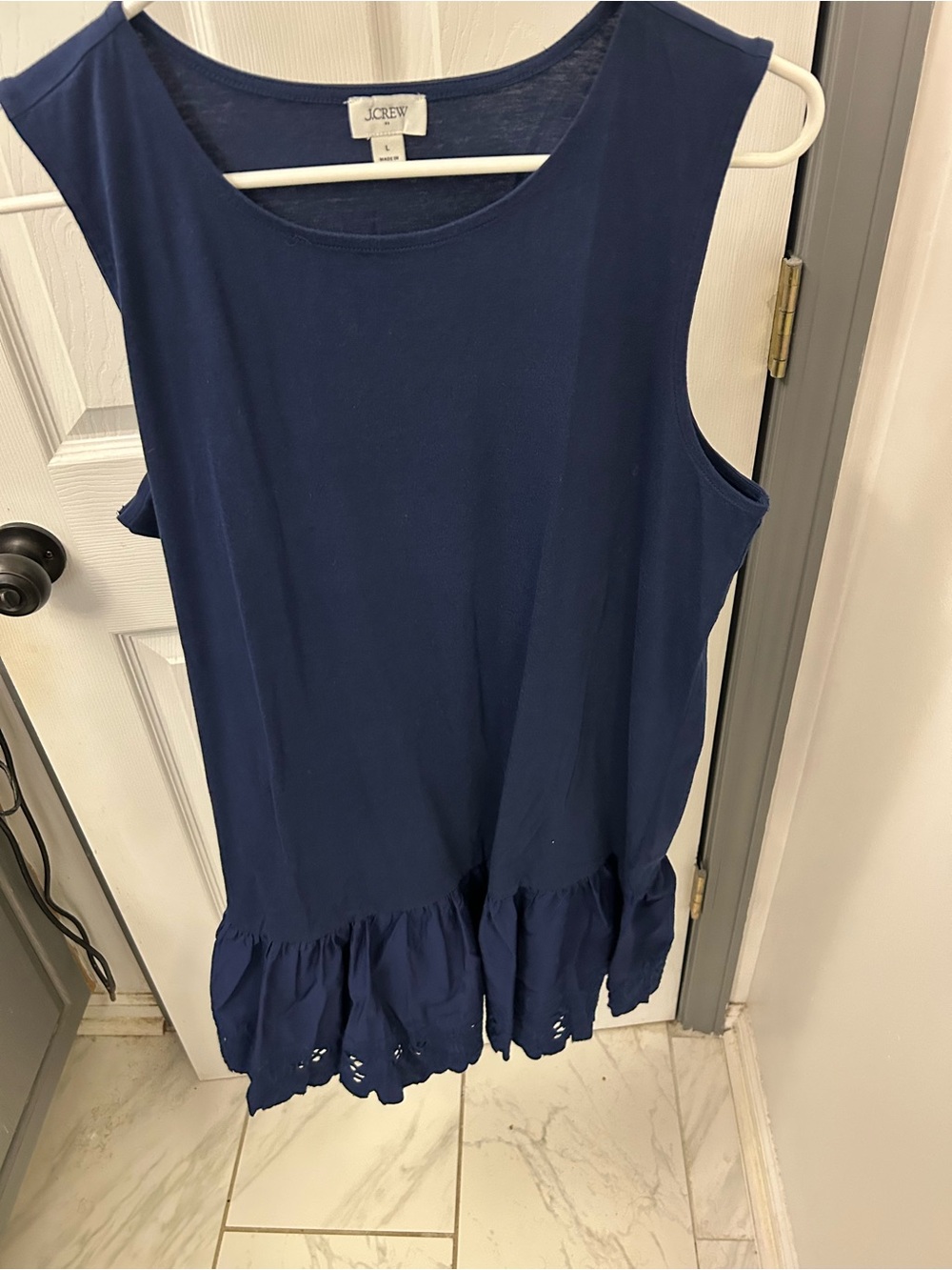 NWOT J CREW navy mid length EYELET trimmed mid length dress.